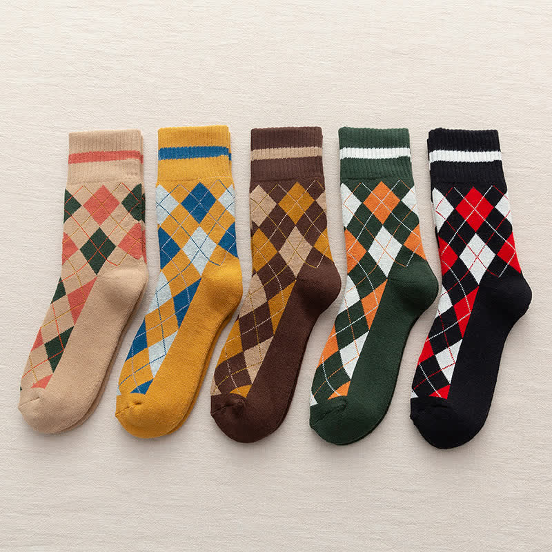 Diamond Checked British Style Cotton Crew Socks - image 1