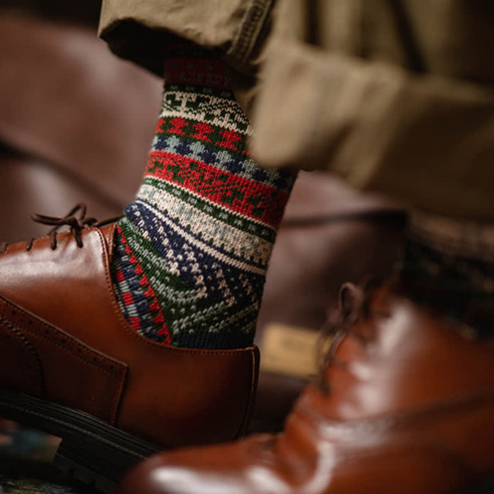 Geometric Pattern Vintage Cotton Crew Socks - image 4