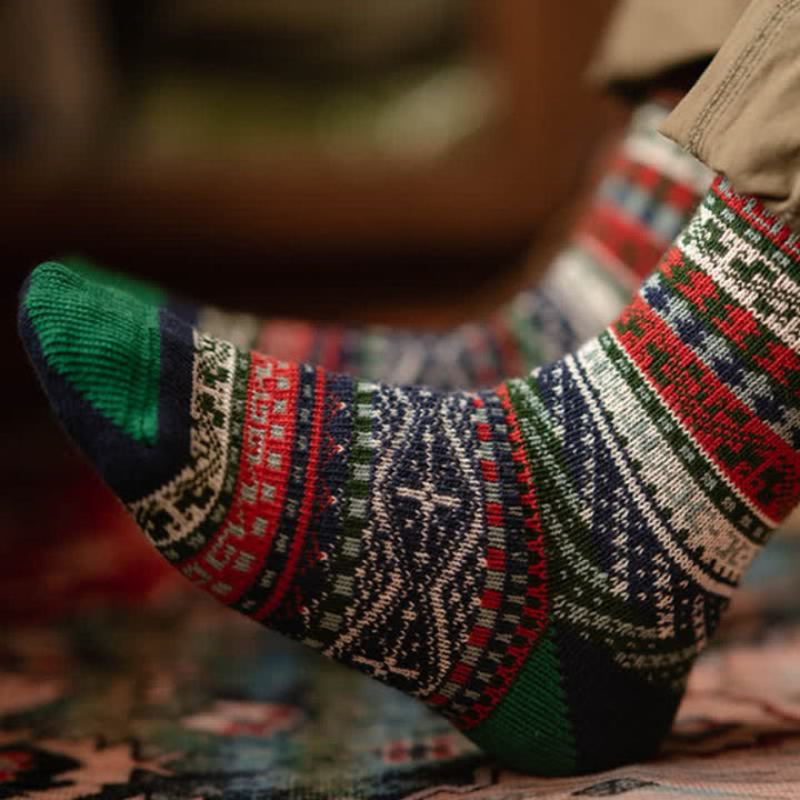 Geometric Pattern Vintage Cotton Crew Socks - image 2