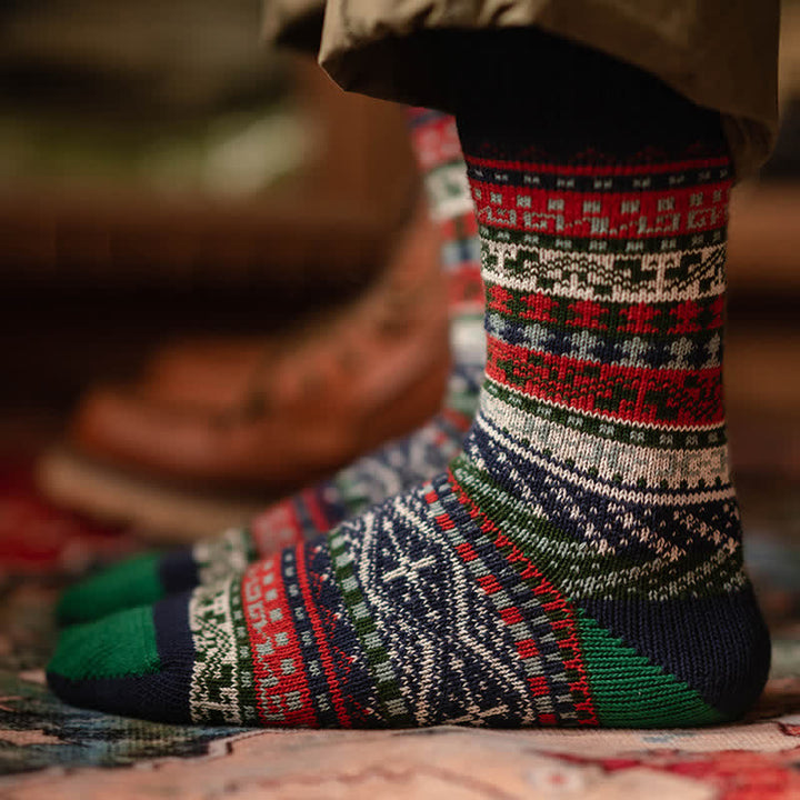 Geometric Pattern Vintage Cotton Crew Socks - image 0
