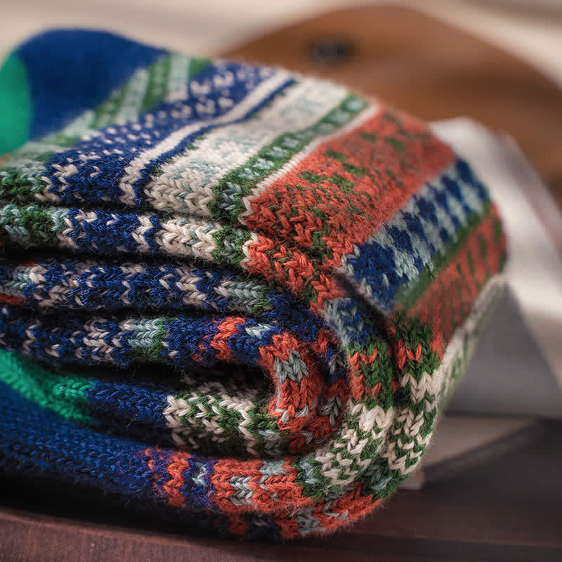 Geometric Pattern Vintage Cotton Crew Socks - image 5