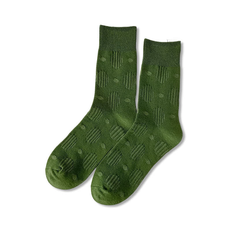 Solid Color Dotted Classic Cotton Crew Socks - Green - 6 Pairs - One Size (US 6.5 - US 10) - image 8