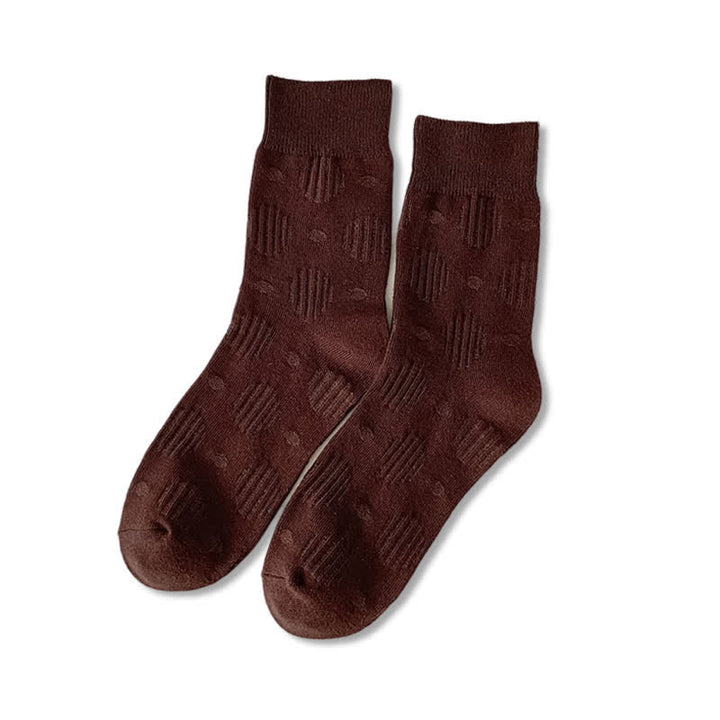 Solid Color Dotted Classic Cotton Crew Socks - Brown - 6 Pairs - One Size (US 6.5 - US 10) - image 12
