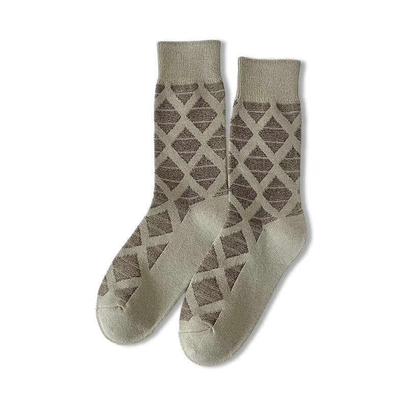Diamond Pattern Fashion Plaid Knitting Cotton Crew Socks - Khaki - 6 Pairs - One Size (US 6.5 - US 10) - image 17