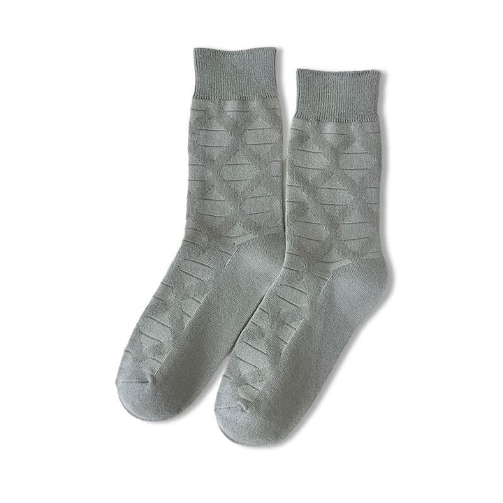 Diamond Pattern Fashion Plaid Knitting Cotton Crew Socks - Gray - 6 Pairs - One Size (US 6.5 - US 10) - image 11
