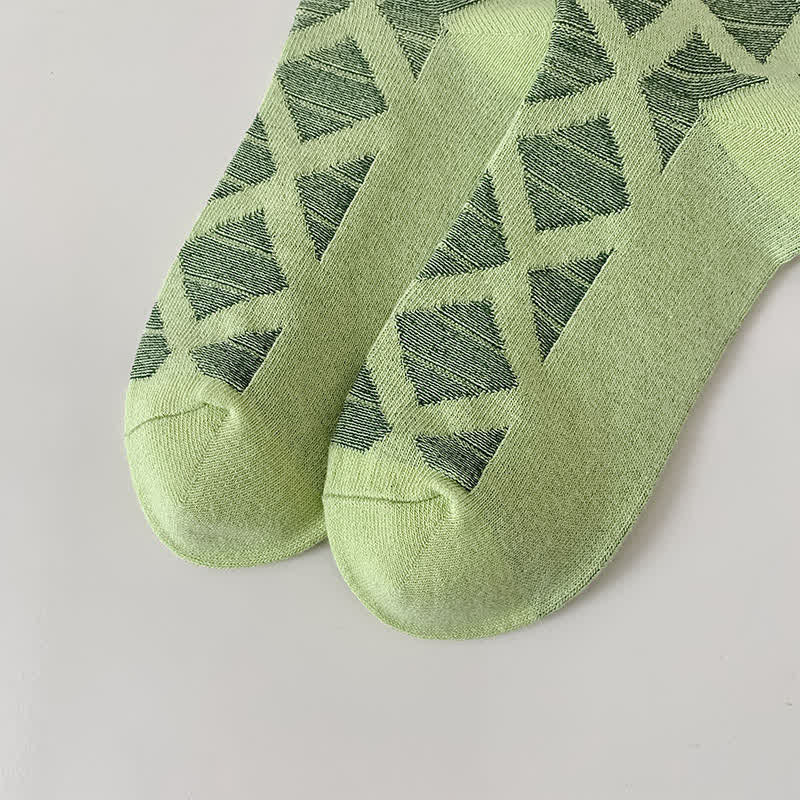 Diamond Pattern Fashion Plaid Knitting Cotton Crew Socks - image 1