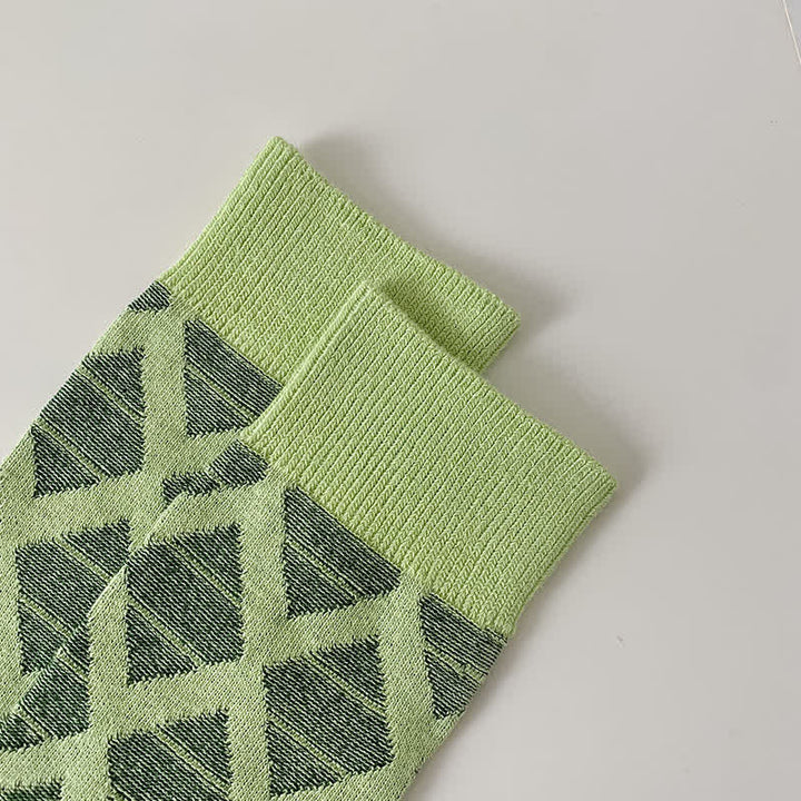 Diamond Pattern Fashion Plaid Knitting Cotton Crew Socks - image 8