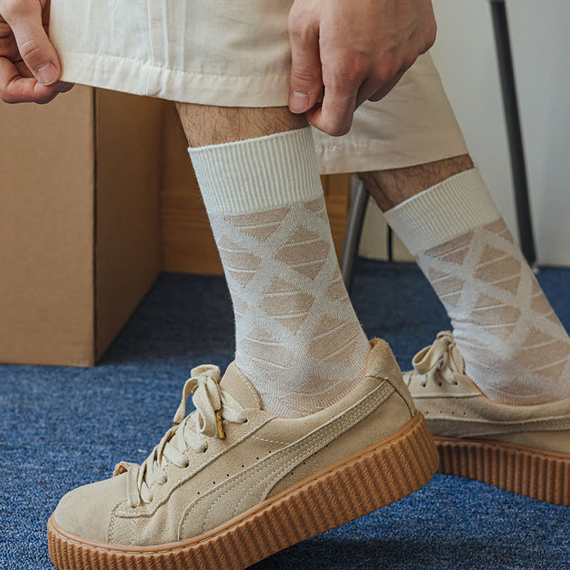 Diamond Pattern Fashion Plaid Knitting Cotton Crew Socks - image 15