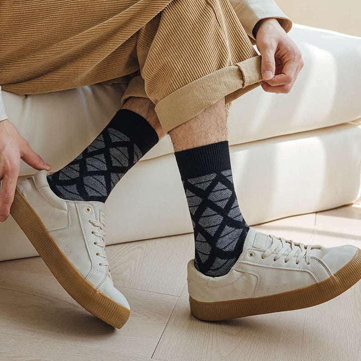 Diamond Pattern Fashion Plaid Knitting Cotton Crew Socks - image 3
