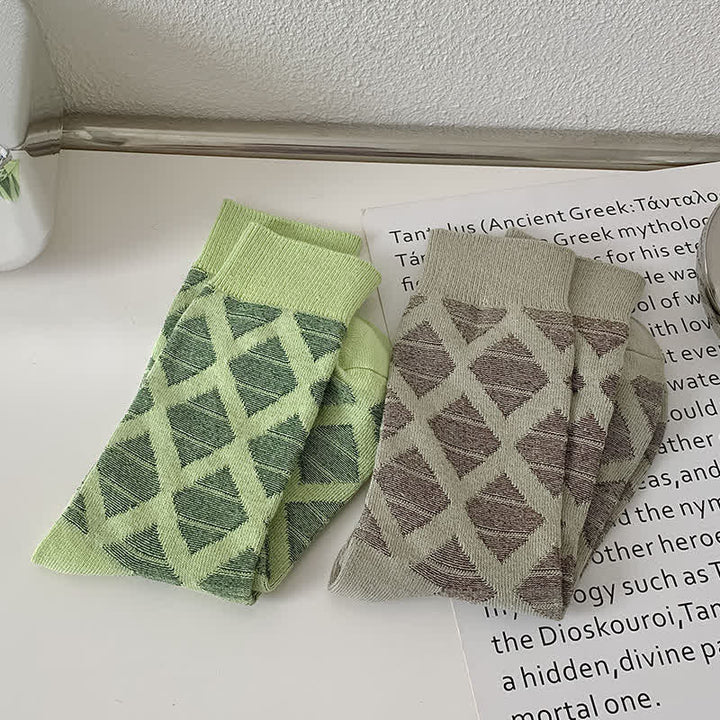Diamond Pattern Fashion Plaid Knitting Cotton Crew Socks - image 6