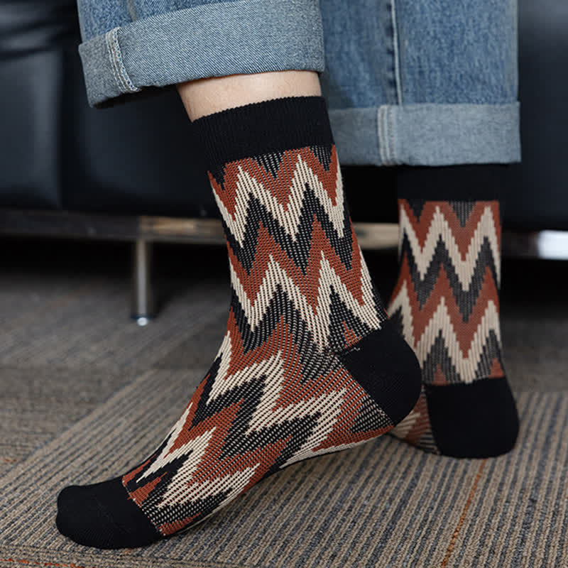 Funky Retro Zigzag Pattern Cotton Crew Socks - image 0