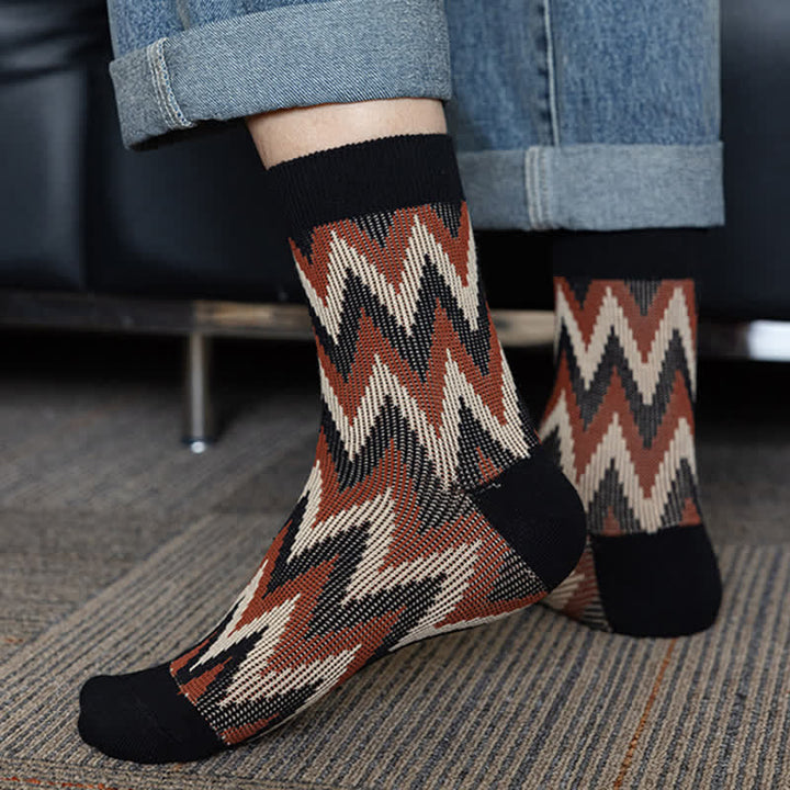 Funky Retro Zigzag Pattern Cotton Crew Socks - image 0