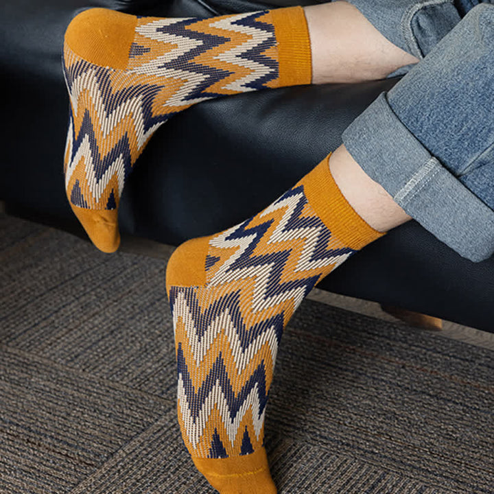 Funky Retro Zigzag Pattern Cotton Crew Socks - image 12