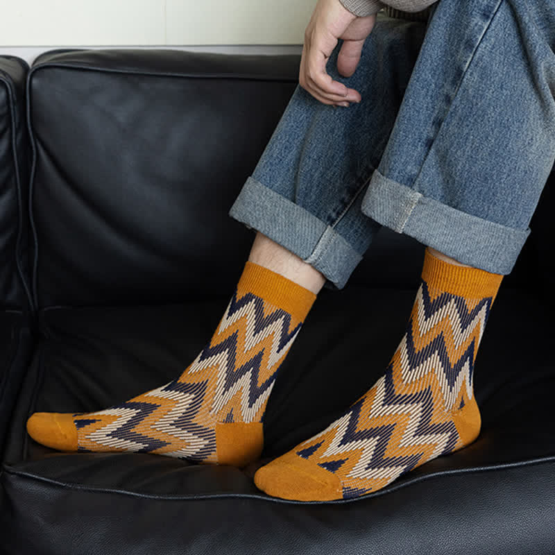 Funky Retro Zigzag Pattern Cotton Crew Socks - image 11