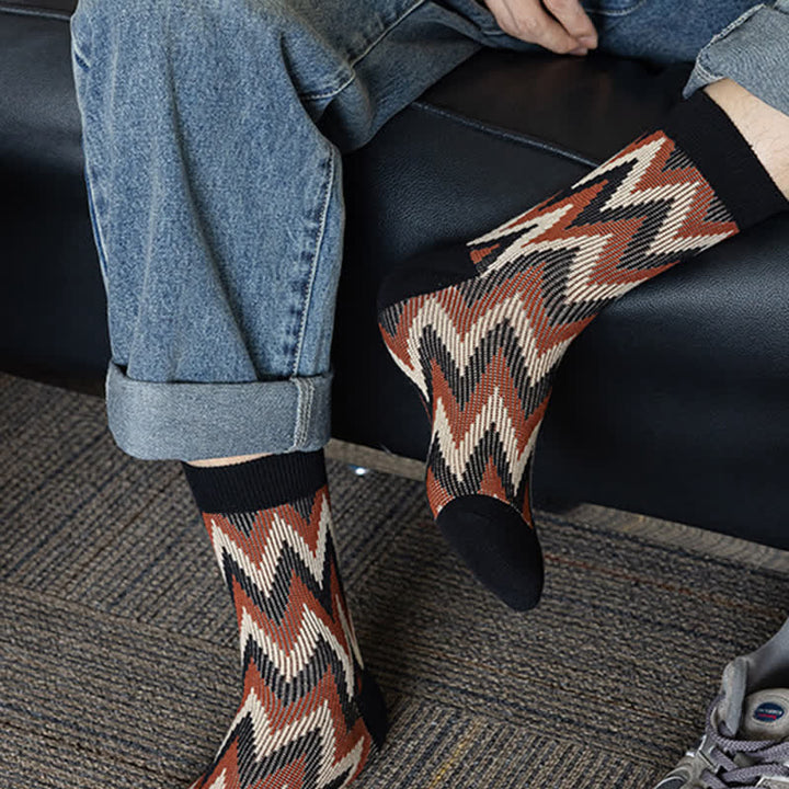 Funky Retro Zigzag Pattern Cotton Crew Socks - image 2