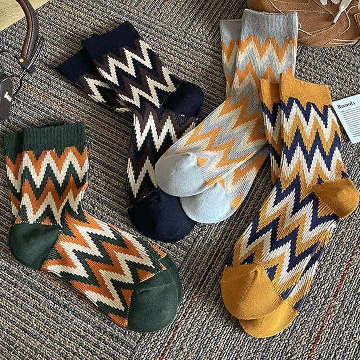 Funky Retro Zigzag Pattern Cotton Crew Socks - image 5