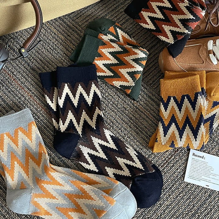 Funky Retro Zigzag Pattern Cotton Crew Socks - image 4