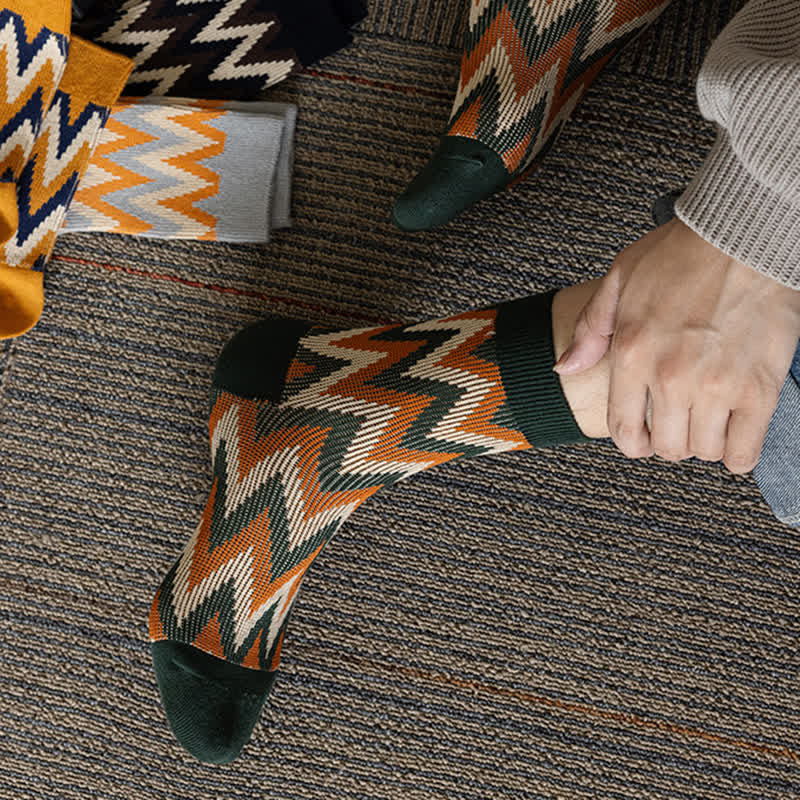 Funky Retro Zigzag Pattern Cotton Crew Socks - image 3
