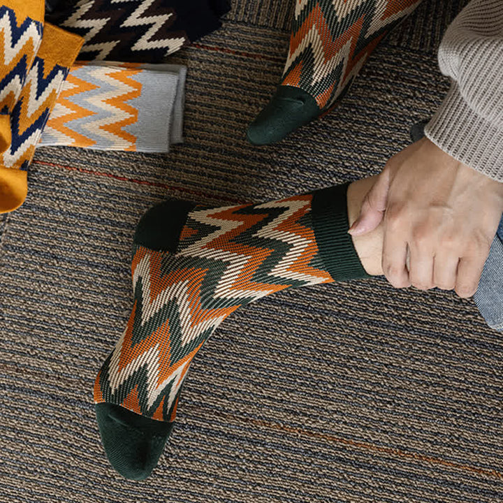 Funky Retro Zigzag Pattern Cotton Crew Socks - image 3