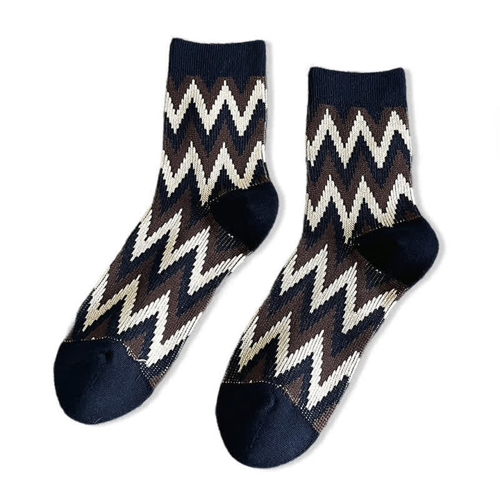 Funky Retro Zigzag Pattern Cotton Crew Socks - Navy - 6 Pairs - One Size (US 6.5 - US 10) - image 15