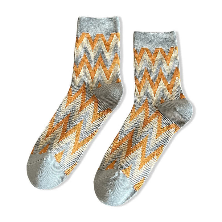 Funky Retro Zigzag Pattern Cotton Crew Socks - Gray - 6 Pairs - One Size (US 6.5 - US 10) - image 6
