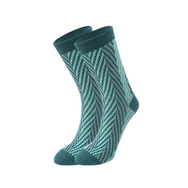 Two Tone Zigzag Printed Weekend Style Cotton Crew Socks - CadetBlue - 6 Pairs - One Size (US 6.5 - US 10) - image 1