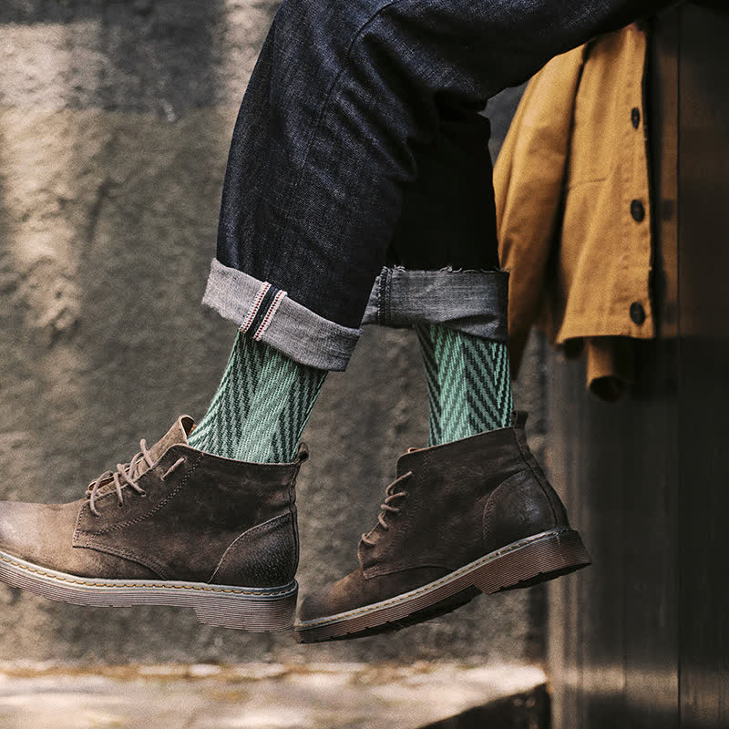 Two Tone Zigzag Printed Weekend Style Cotton Crew Socks - image 0