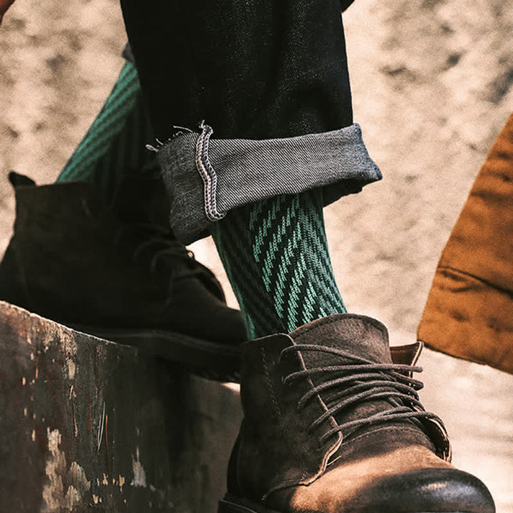 Two Tone Zigzag Printed Weekend Style Cotton Crew Socks - image 2