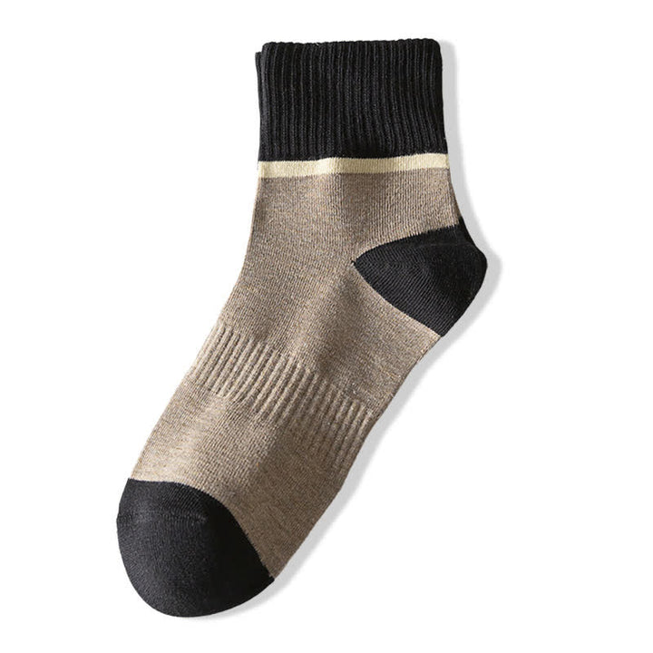 Colorblocking Contrast Sports Cotton Mid-calf Socks - Dark Khaki & Black - 6 Pairs - One Size (US 6.5 - US 10) - image 11
