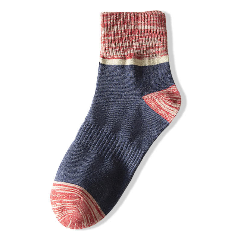 Colorblocking Contrast Sports Cotton Mid-calf Socks - Navy & Red - 6 Pairs - One Size (US 6.5 - US 10) - image 14