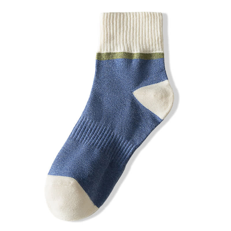 Colorblocking Contrast Sports Cotton Mid-calf Socks - Blue & White - 6 Pairs - One Size (US 6.5 - US 10) - image 15