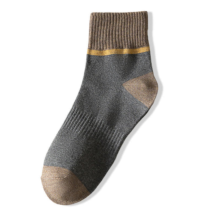 Colorblocking Contrast Sports Cotton Mid-calf Socks - Dark Gray & Tan - 6 Pairs - One Size (US 6.5 - US 10) - image 5