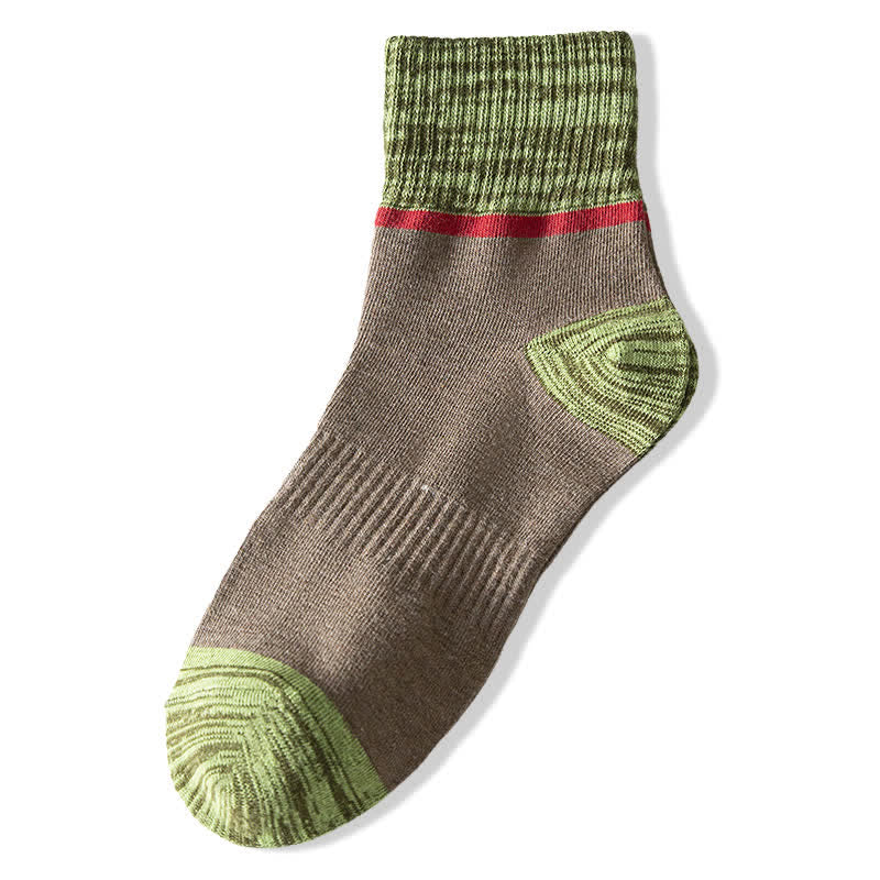 Colorblocking Contrast Sports Cotton Mid-calf Socks - Tan & Green - 6 Pairs - One Size (US 6.5 - US 10) - image 13