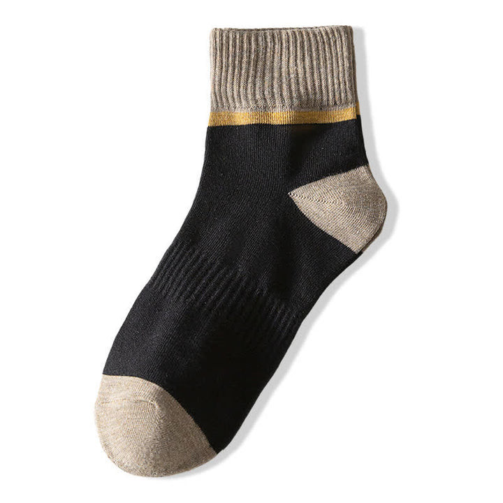 Colorblocking Contrast Sports Cotton Mid-calf Socks - Black & Khaki - 6 Pairs - One Size (US 6.5 - US 10) - image 9
