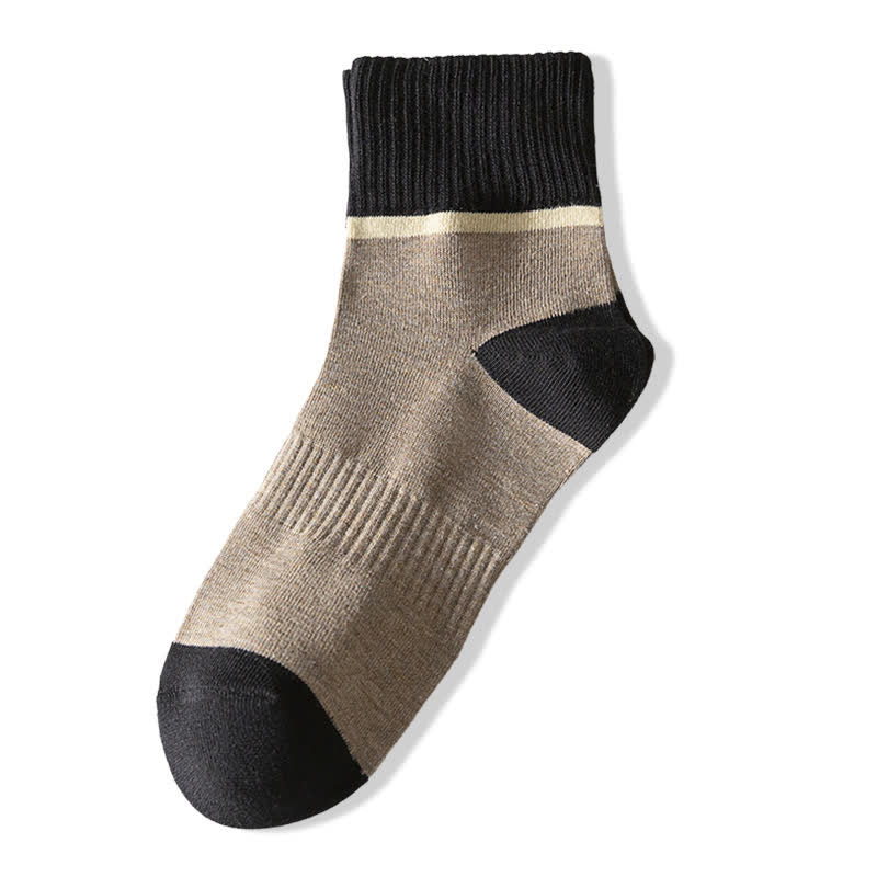 Colorblocking Contrast Sports Cotton Mid-calf Socks - Dark Khaki & Black - 6 Pairs - One Size (US 6.5 - US 10) - image 11