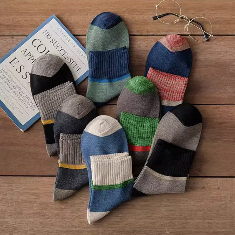Colorblocking Contrast Sports Cotton Mid-calf Socks - image 3