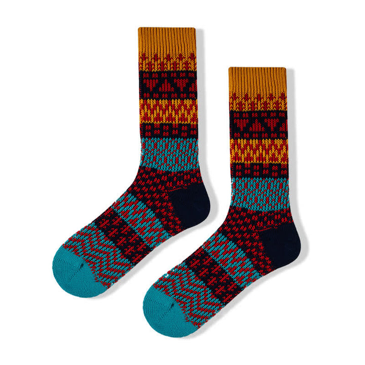 Colorful Ethnic Patterns Striped Cotton Crew Socks - Blue & Black - 6 Pairs - One Size (US 6 - US 10) - image 16