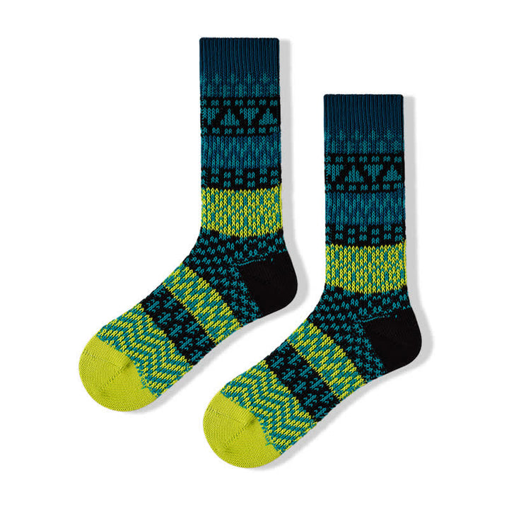 Colorful Ethnic Patterns Striped Cotton Crew Socks - Yellow & Black - 6 Pairs - One Size (US 6 - US 10) - image 10