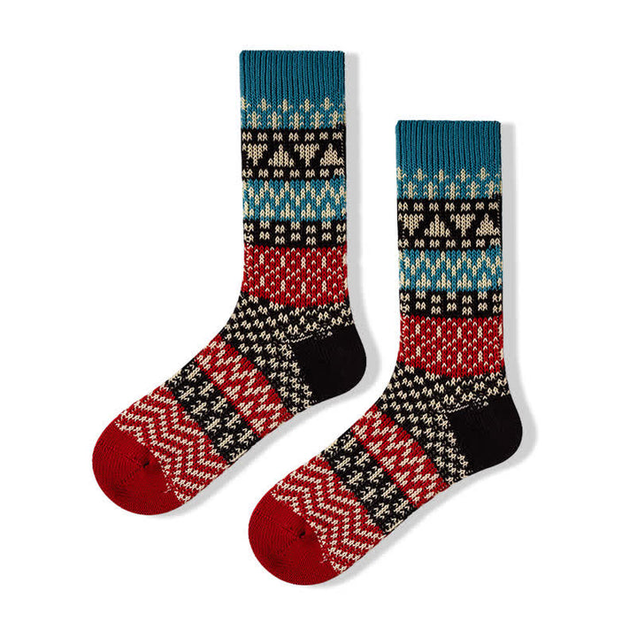 Colorful Ethnic Patterns Striped Cotton Crew Socks - Red & Black - 6 Pairs - One Size (US 6 - US 10) - image 3