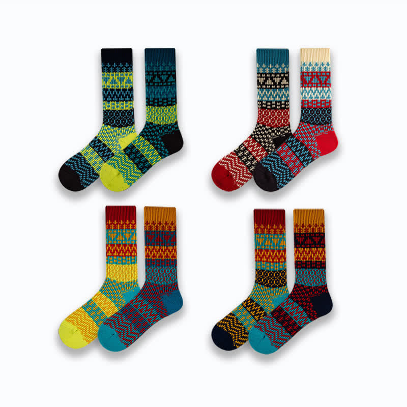 Colorful Ethnic Patterns Striped Cotton Crew Socks - image 1