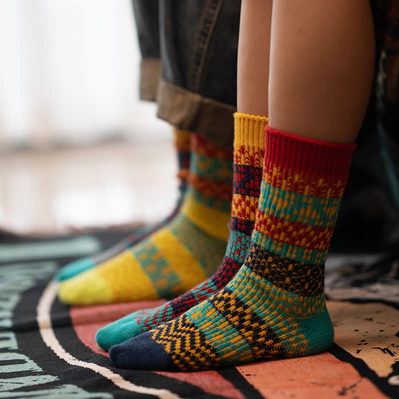 Colorful Ethnic Patterns Striped Cotton Crew Socks - image 0