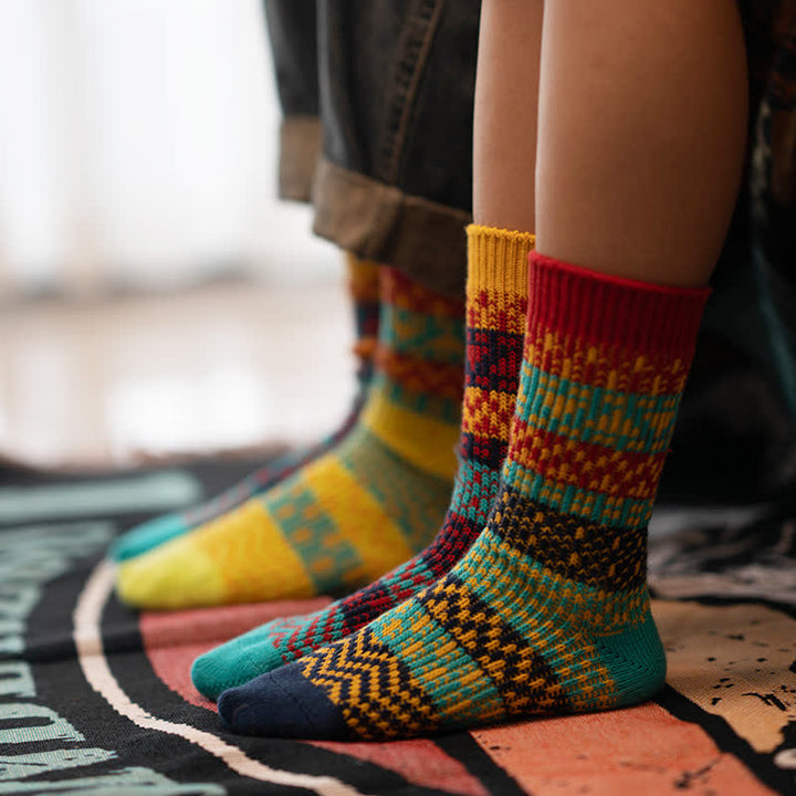 Colorful Ethnic Patterns Striped Cotton Crew Socks - image 0