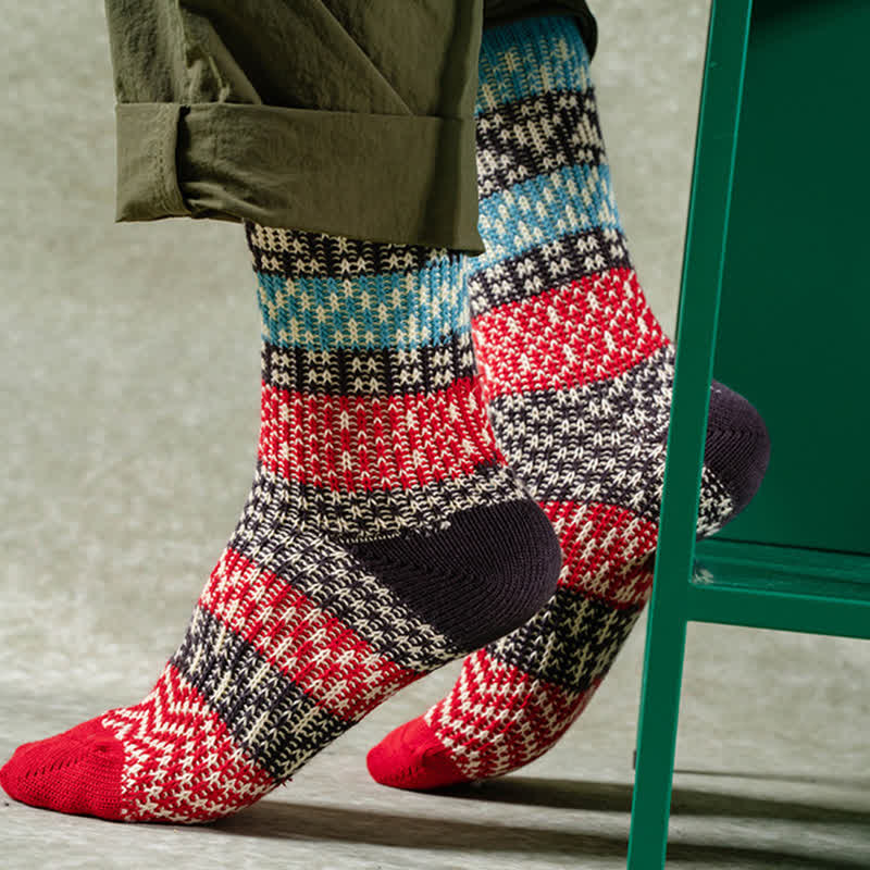 Colorful Ethnic Patterns Striped Cotton Crew Socks - image 5