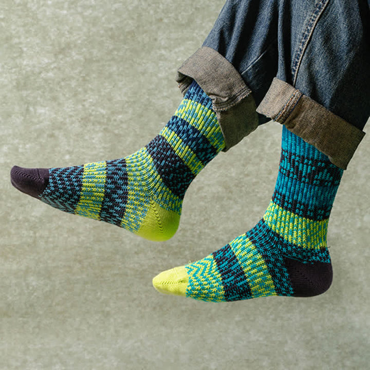 Colorful Ethnic Patterns Striped Cotton Crew Socks - image 11