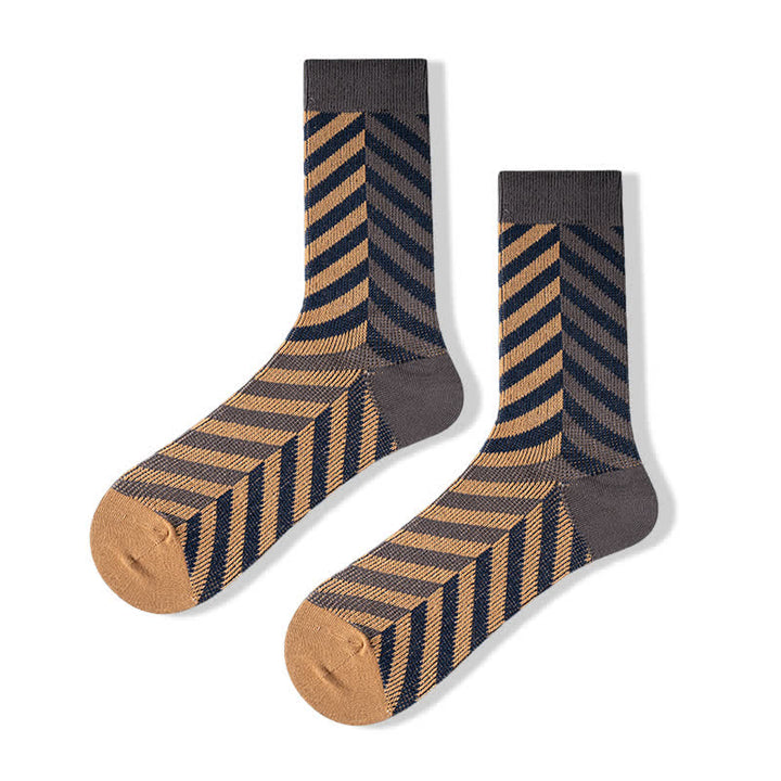 Classic Colorblock Arrow Striped Cotton Crew Socks - Beige & Gray - 6 Pairs - One Size (US 6 - US 10) - image 11