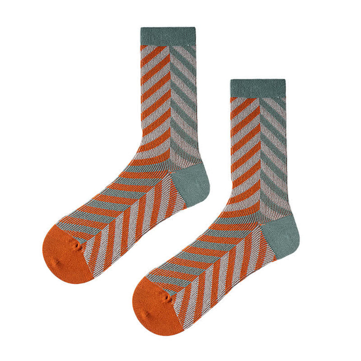 Classic Colorblock Arrow Striped Cotton Crew Socks - Orange & Gray - 6 Pairs - One Size (US 6 - US 10) - image 2
