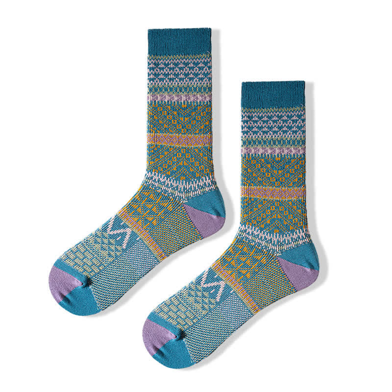 Chic Double Colors Aesthetic Cozy Cotton Crew Socks - Blue - 6 Pairs - One Size (US 6.5 - US 10) - image 13