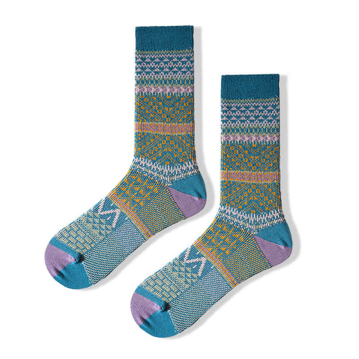 Chic Double Colors Aesthetic Cozy Cotton Crew Socks - Blue - 6 Pairs - One Size (US 6.5 - US 10) - image 13