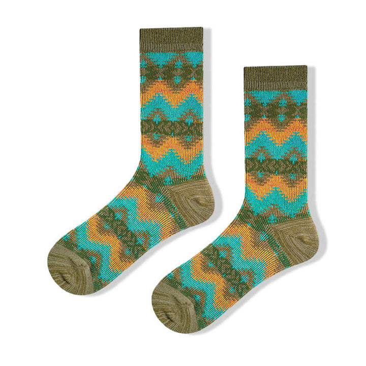 Bright Tribal Wave Pattern Cotton Crew Socks - Green - 6 Pairs - One Size (US 6.5 - US 10) - image 8