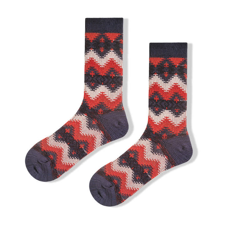 Bright Tribal Wave Pattern Cotton Crew Socks - Black - 6 Pairs - One Size (US 6.5 - US 10) - image 10